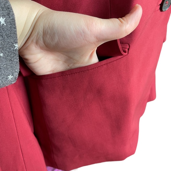 Theory Wool Blazer 4 Gabrielle Tailor Jacket Burgundy Red Single Button Plunging - Picture 9 of 16